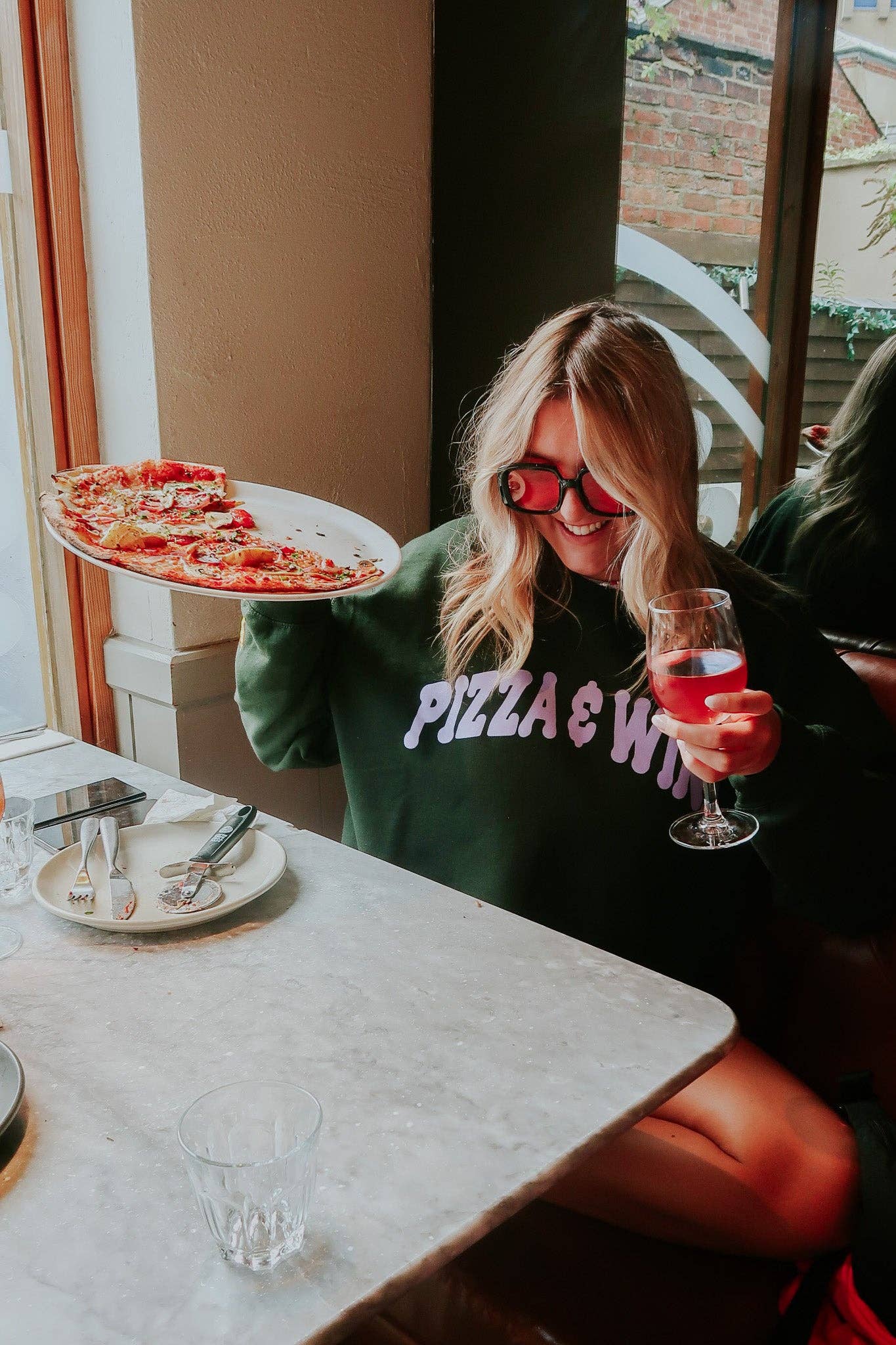 The Pizza & Wine Oversized Sweatshirt in Enchanted Forest Green