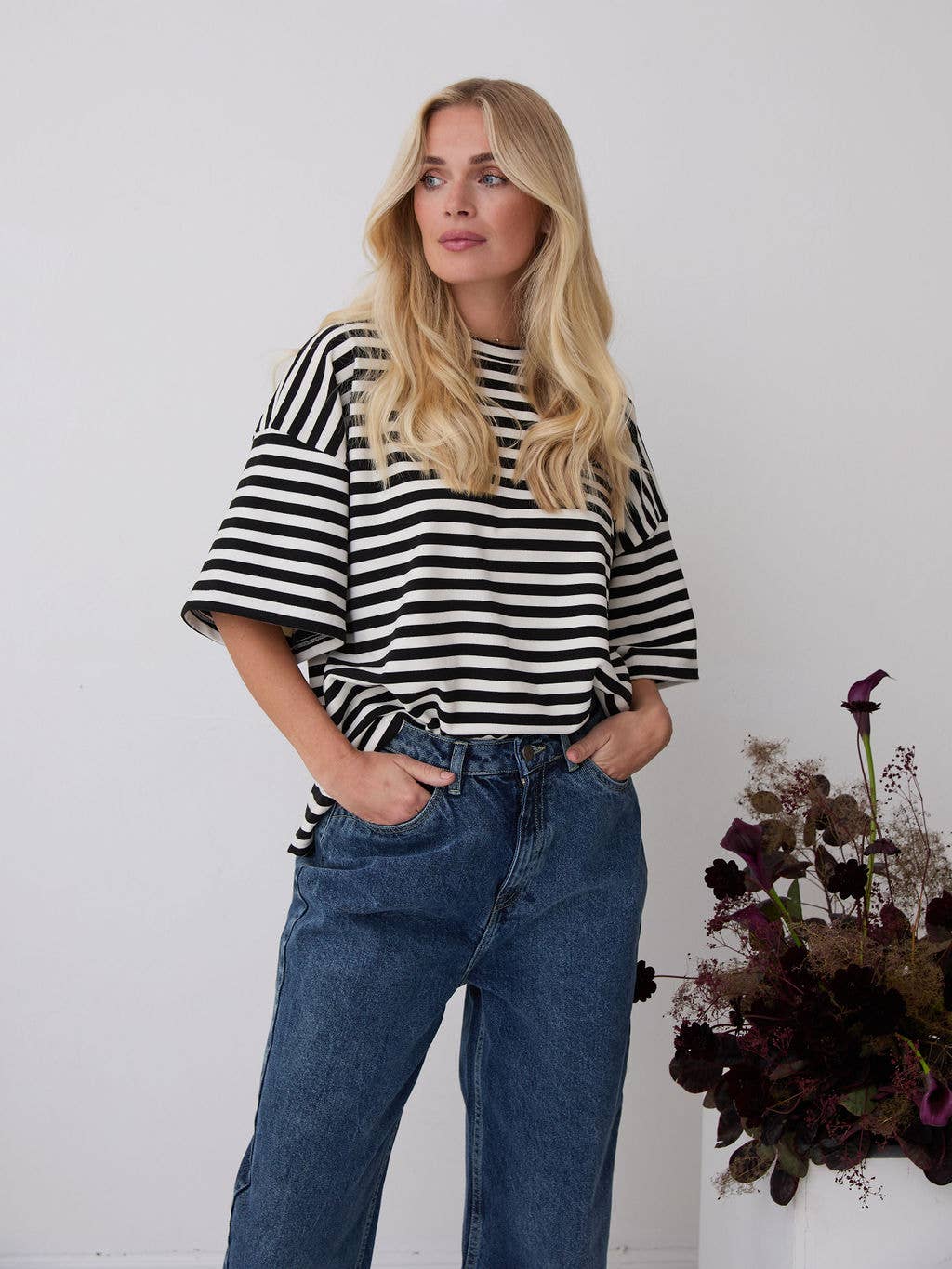 Premium Super Soft Stripe A-Line Tee: Black & White