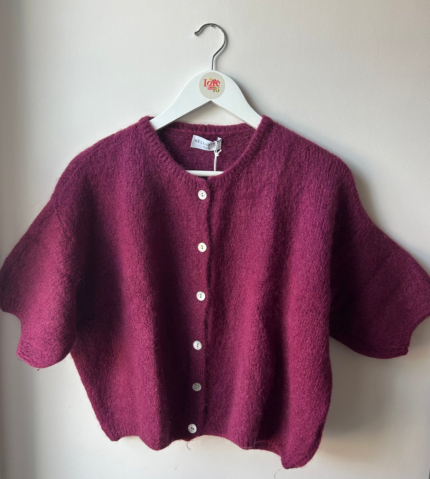 Cropped Mohair Cardigan Aubergine