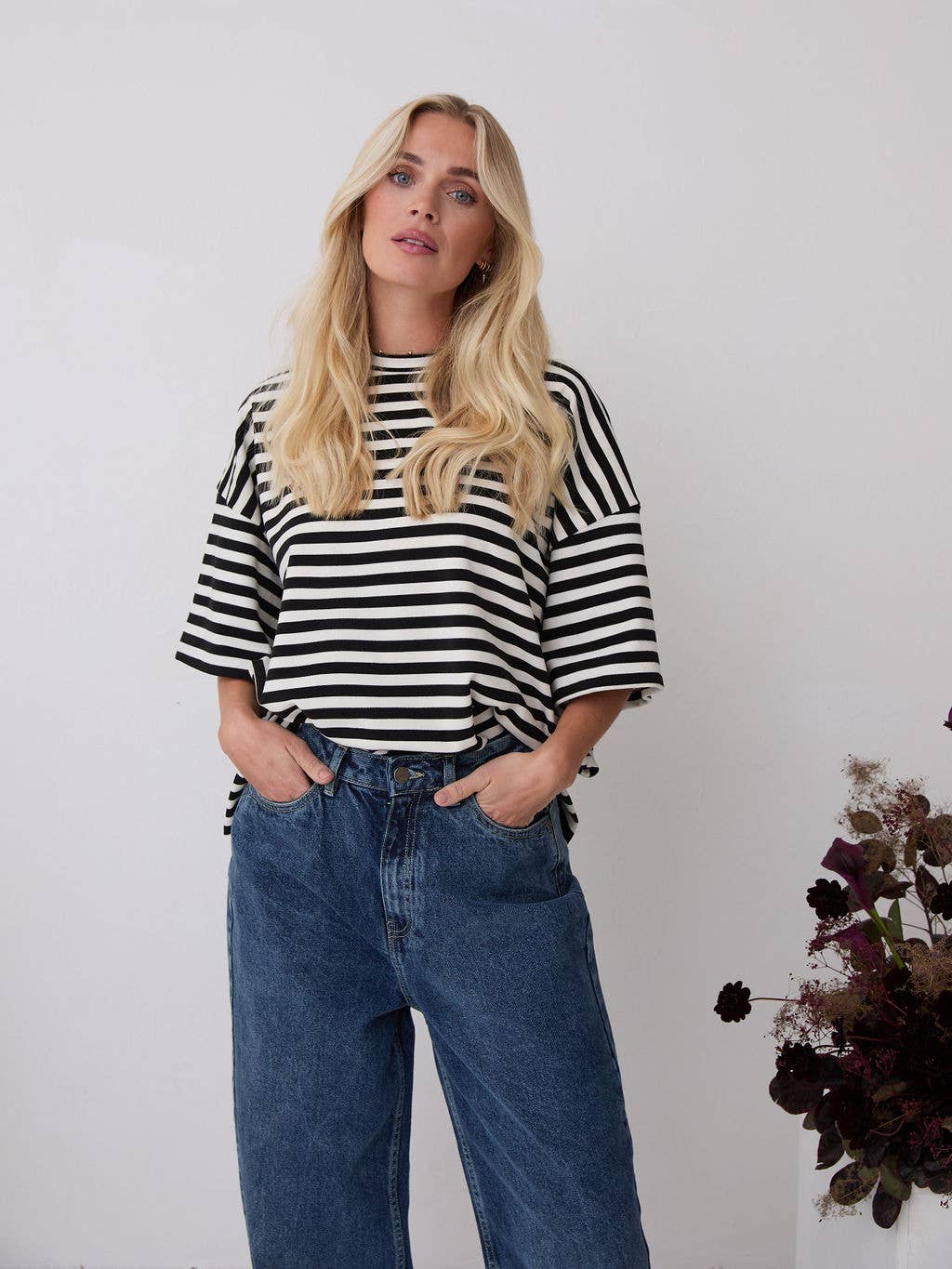 Premium Super Soft Stripe A-Line Tee: Black & White
