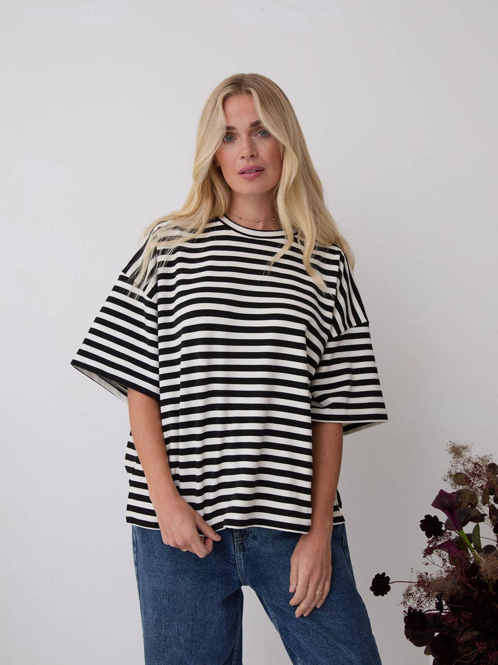 Premium Super Soft Stripe A-Line Tee: Black & White