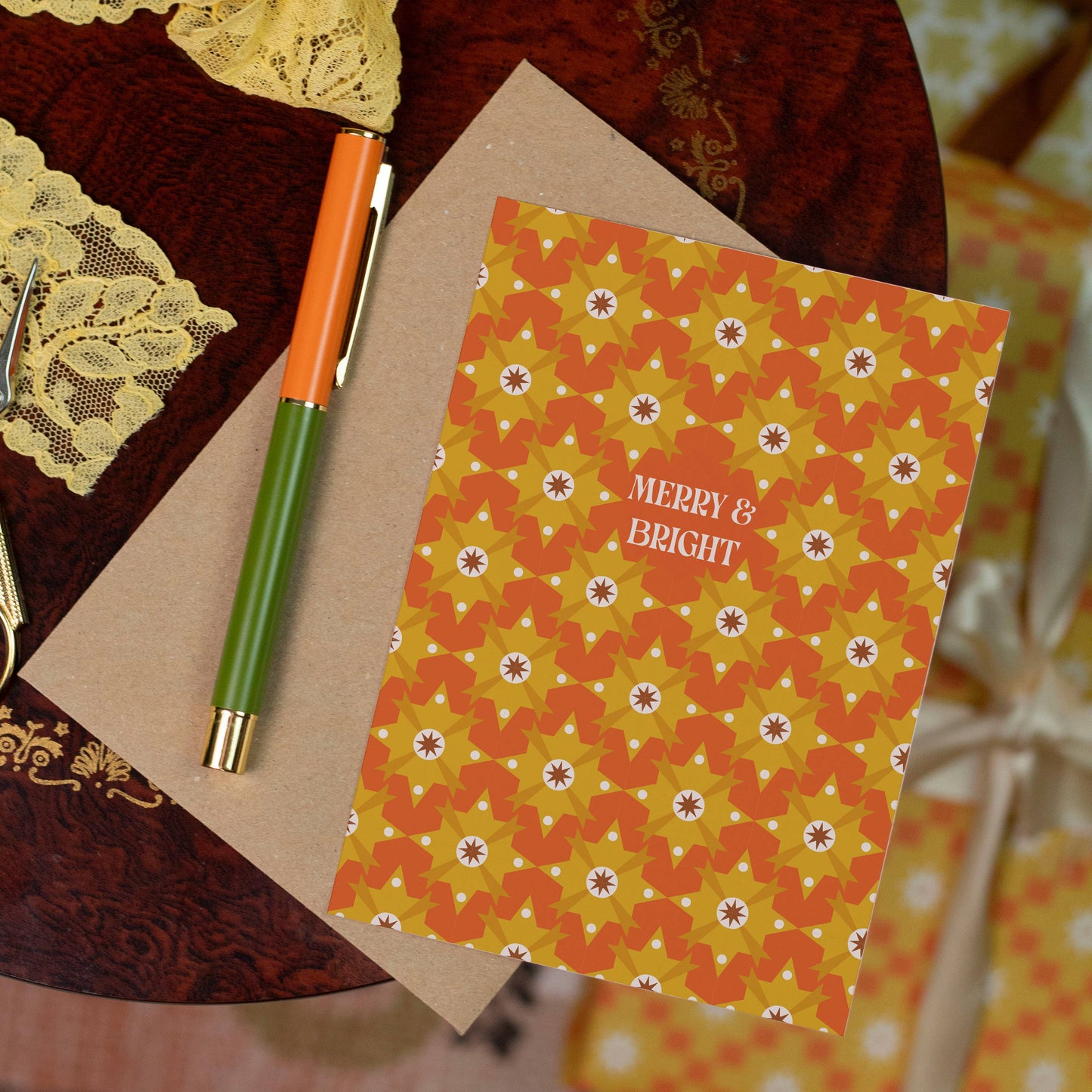 Merry and Bright Christmas Card | Mid-Century Pattern Card