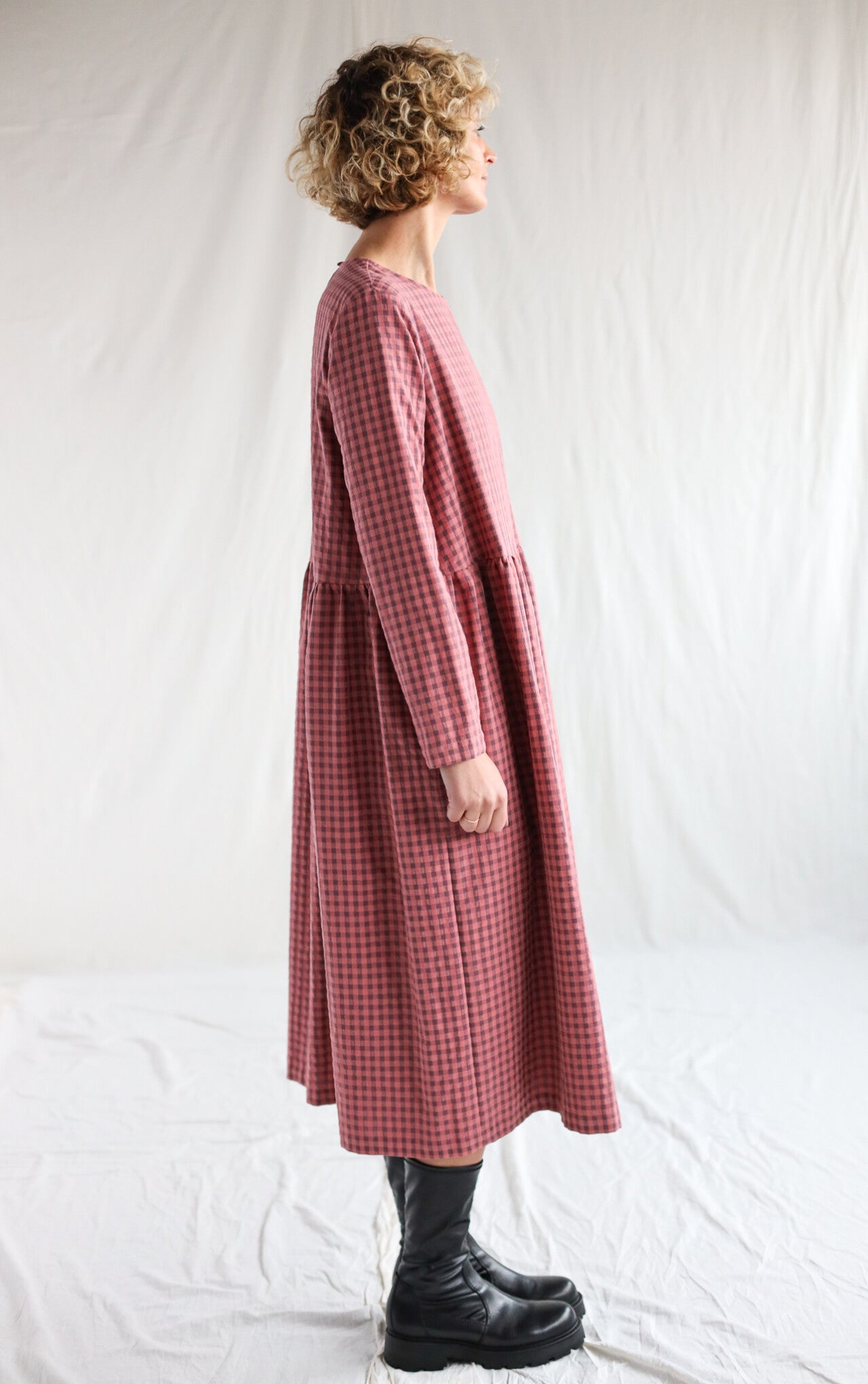 MILANA Long Sleeve Gingham Dress