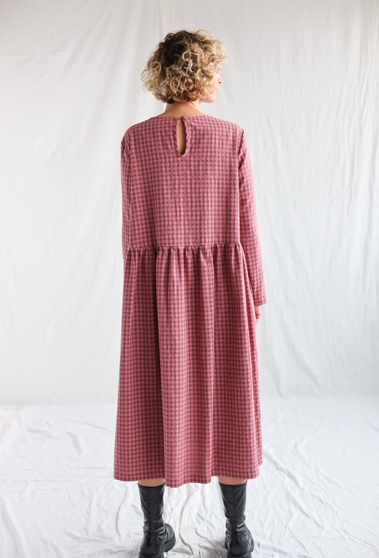 MILANA Long Sleeve Gingham Dress