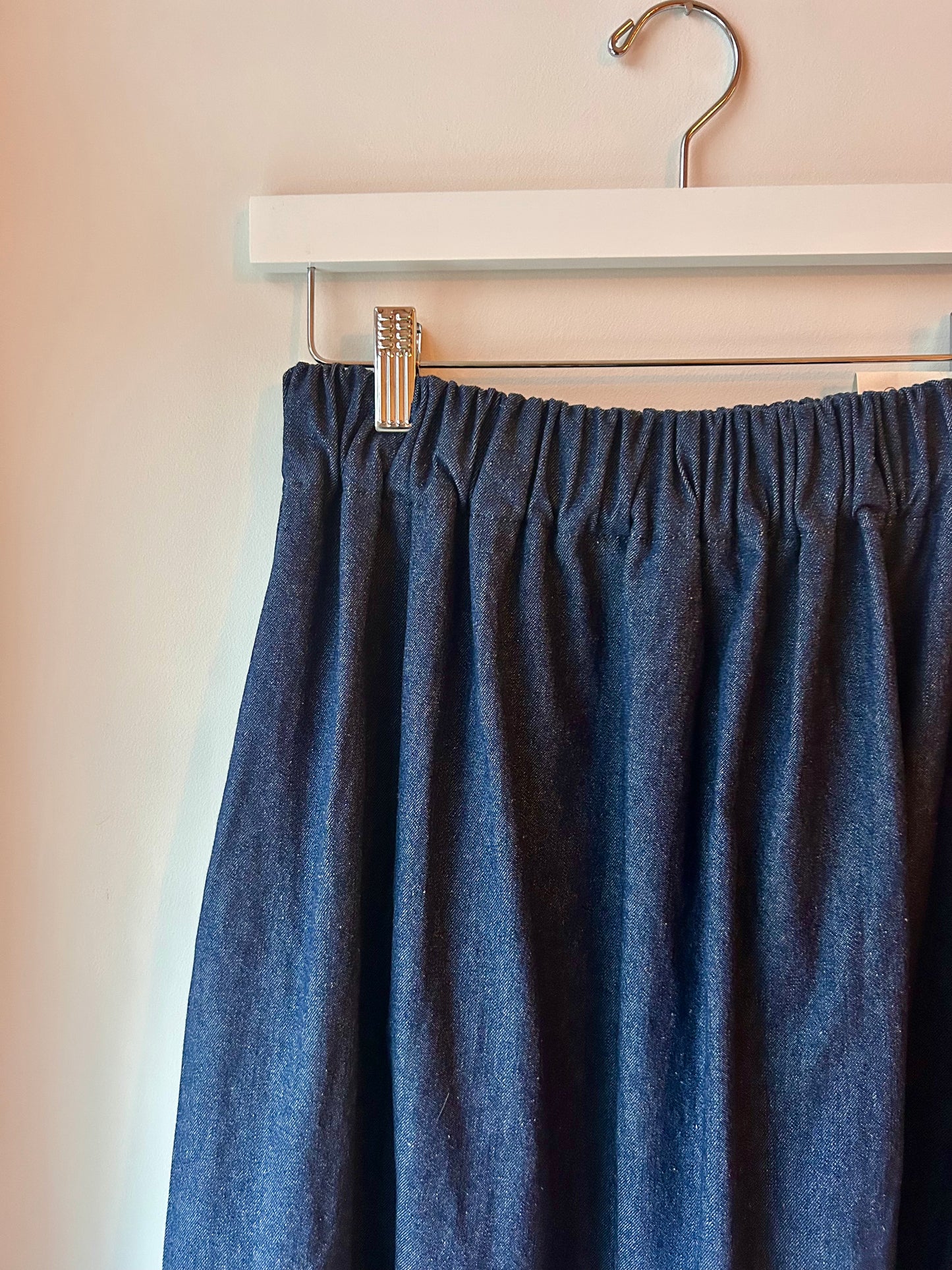 Dark wash denim maxi skirt