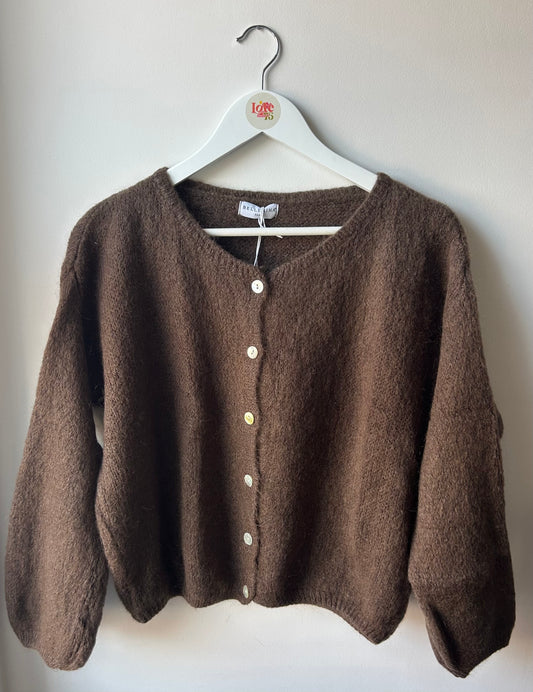 Long Sleeve Mohair Cardigan Chocolate
