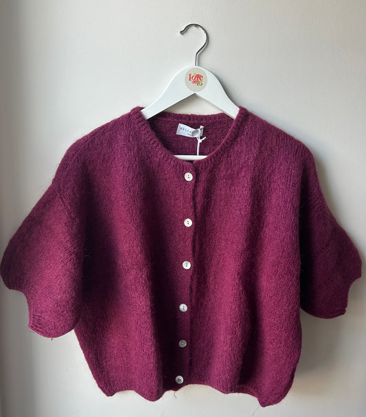 Cropped Mohair Cardigan Aubergine
