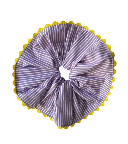 Lilac stripe & ric rac trim scrunchie
