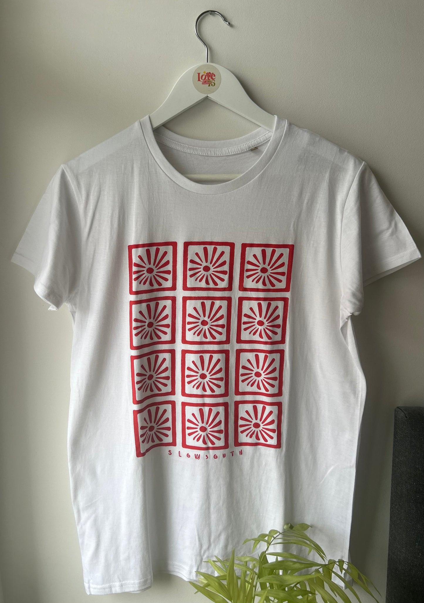 Slow South Red Floral Grid White Tee