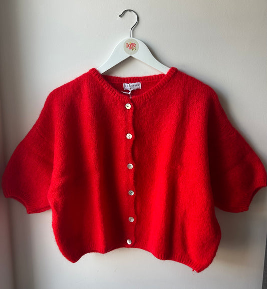 Cropped Mohair Cardigan Red